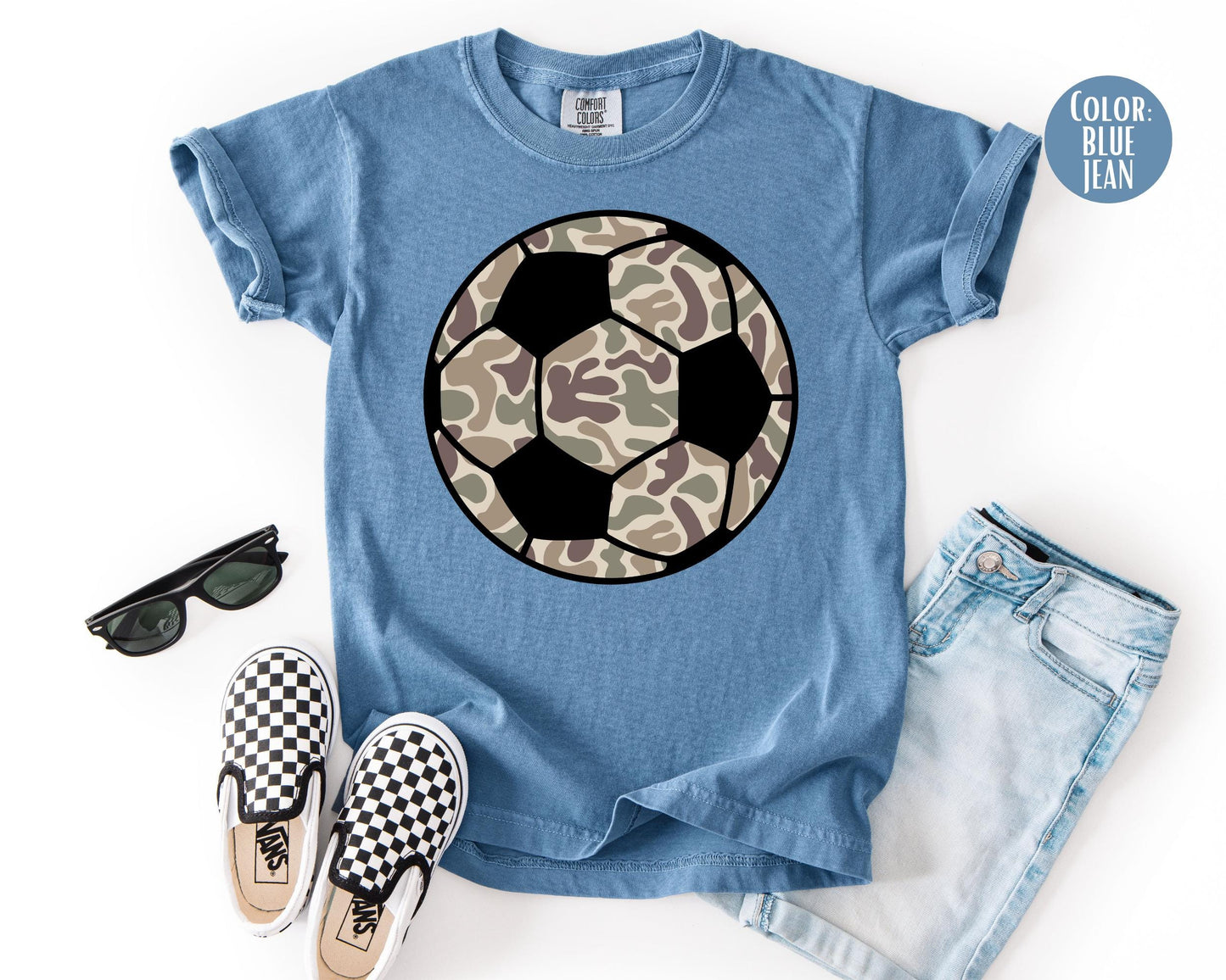 Comfort Colors Boys Camo Soccer Shirt - Kids Camouflage Sports Tee