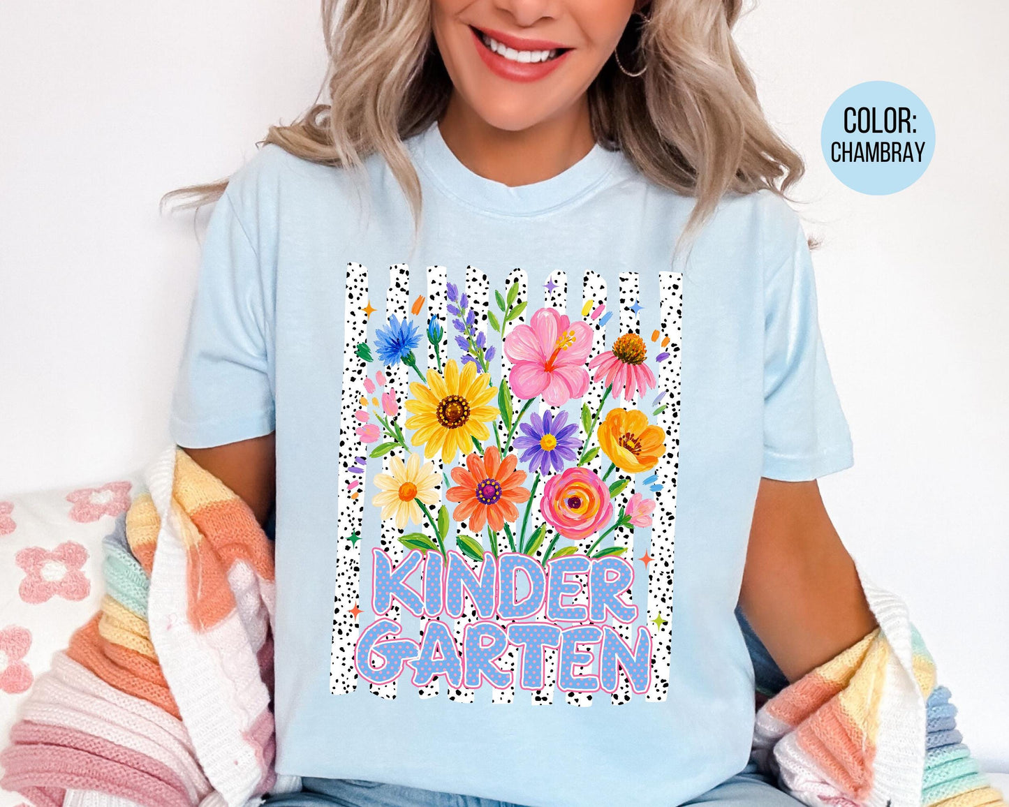 Comfort Colors® Floral Kindergarten Shirt, Kindergarten Teacher Shirts