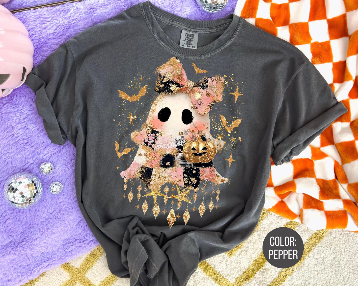 Comfort Colors Gold Foil Ghost Shirt - Kids Halloween Tee