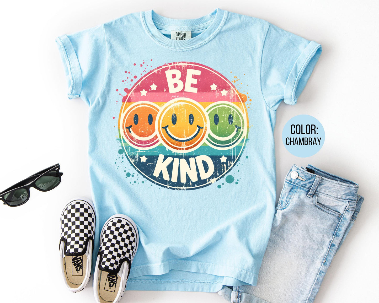 Comfort Colors Girls Be Kind Smiley Face Shirt