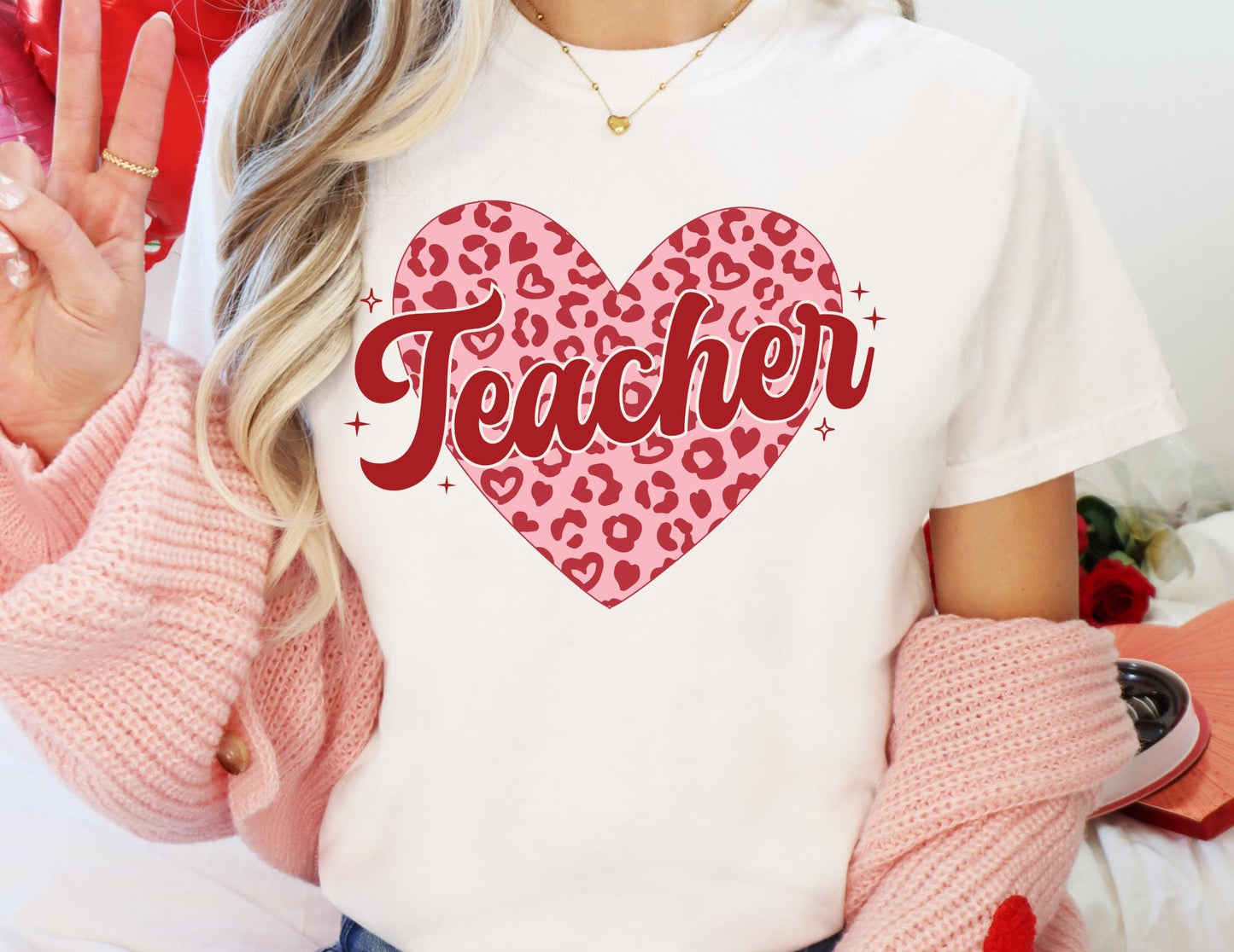 Comfort Colors Teacher Valentine Shirt: Leopard Heart Tee