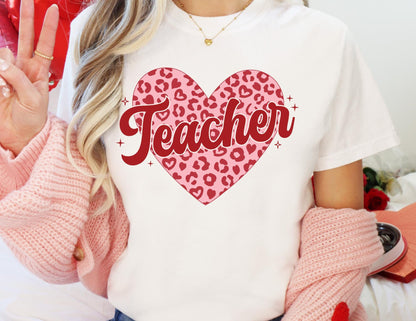 Comfort Colors Teacher Valentine Shirt: Leopard Heart Tee