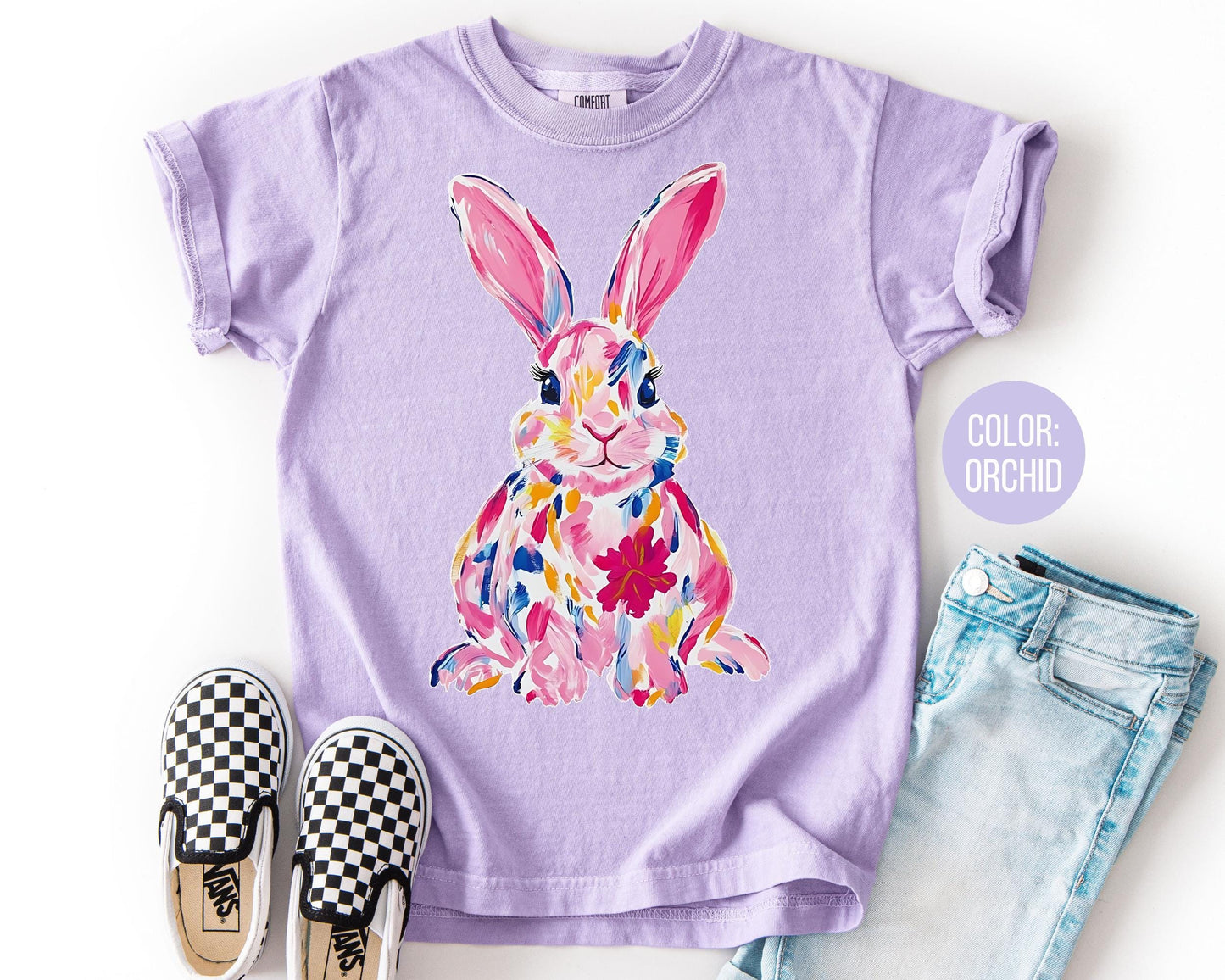 Comfort Colors® Floral Watercolor Easter Bunny Shirt, Girls Easter Shirts