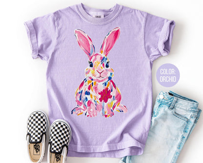 Comfort Colors® Floral Watercolor Easter Bunny Shirt, Girls Easter Shirts