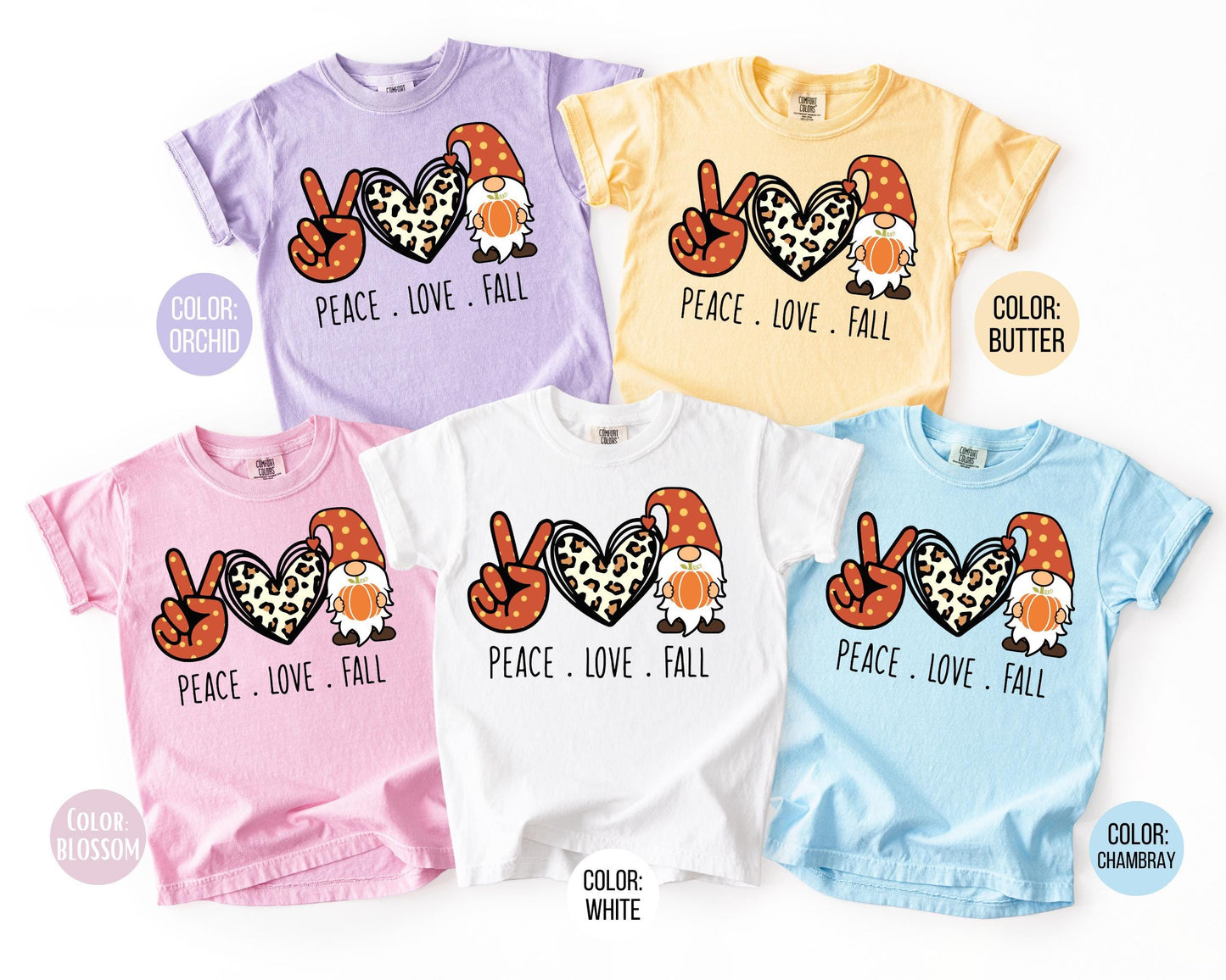 Comfort Colors Peace Love Fall Shirt, Gnome Shirts for Kids, Thanksgiving Tee