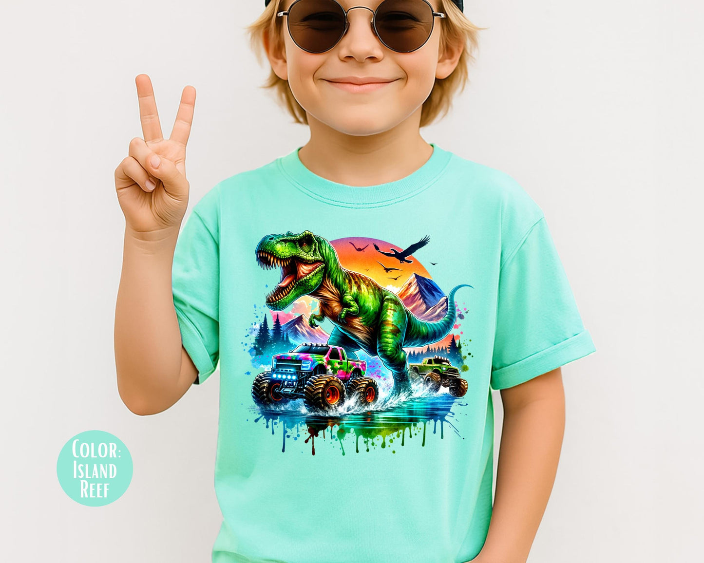 Comfort Colors® Boys T-Rex Monster Truck Shirt, Kids Dinosaur Shirts