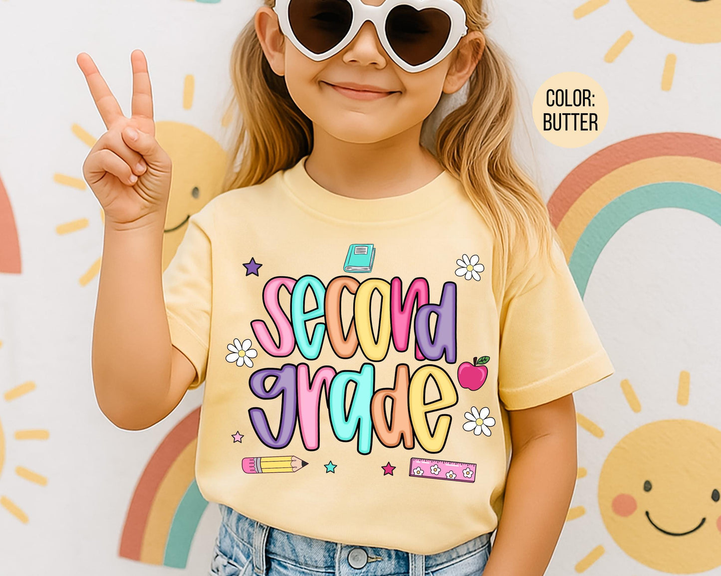 Comfort Colors® Colorful Preppy Second Grade Shirt, 2nd Grade Teacher Shirts