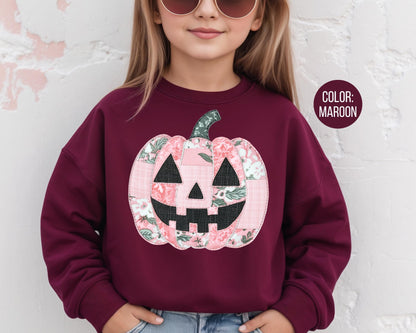 Pink Patchwork Pumpkin Sweatshirt - Girls Fall Clothing