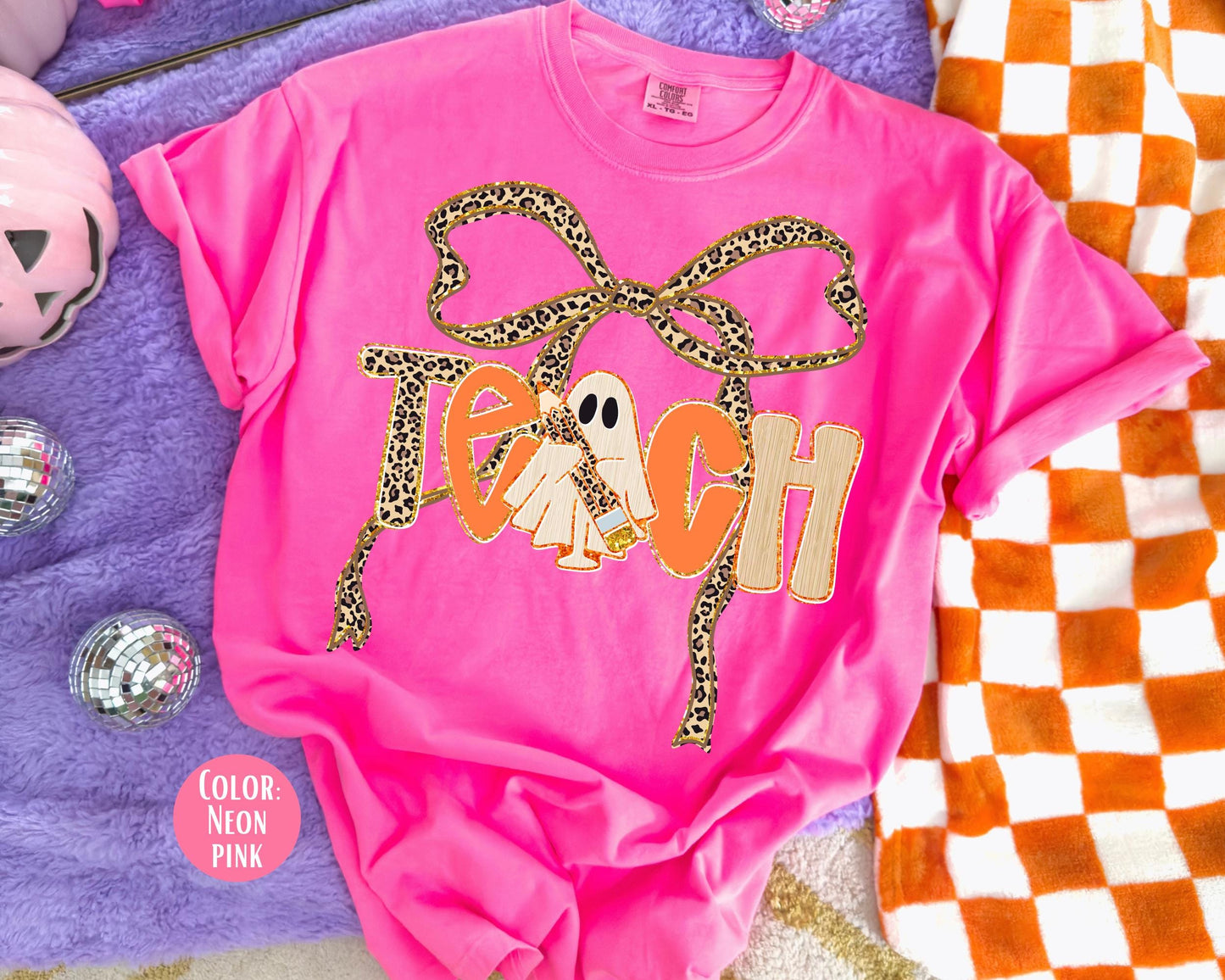 Comfort Colors Halloween Teacher Shirt: Leopard Coquette Spooky Tee