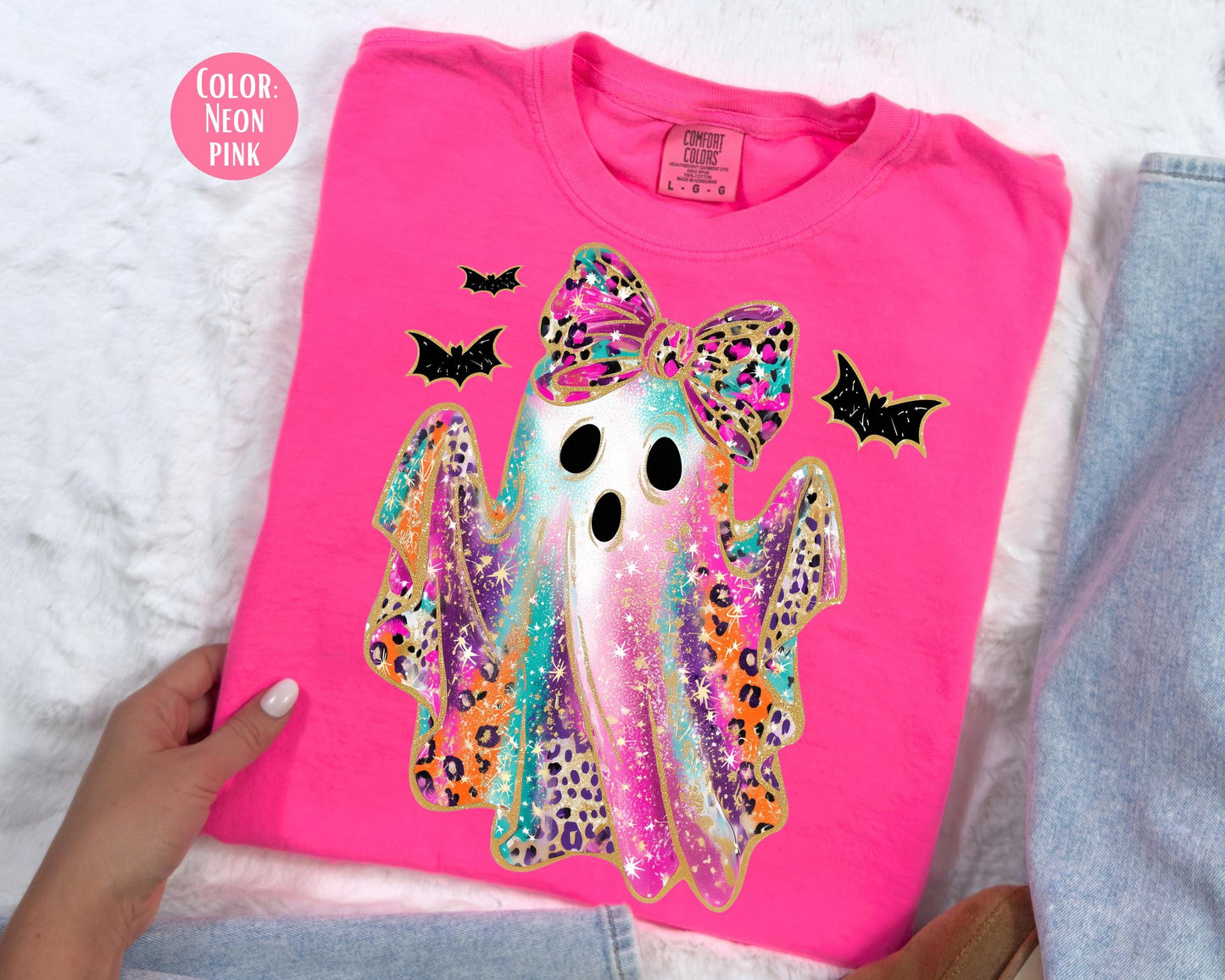 Comfort Colors Girly Leopard Ghost Halloween Shirt