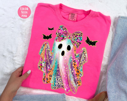 Comfort Colors Girly Leopard Ghost Halloween Shirt