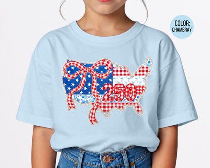 Comfort Colors Faux Fabric 4th of July Shirt, 250 USA Shirt