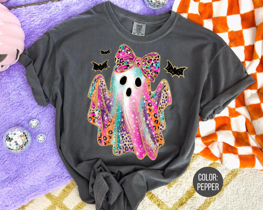 Comfort Colors Girly Leopard Ghost Halloween Shirt
