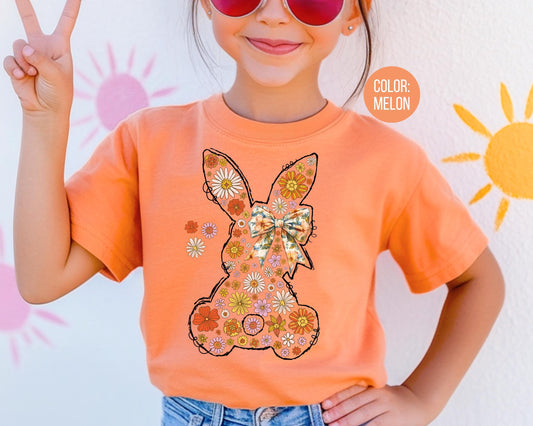 Comfort Colors® Floral Boho Easter Bunny Shirt, Kids Easter Shirts, Rabbit Tee
