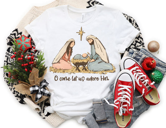 O Come Let Us Adore Him Shirt - Jesus Christmas Shirt