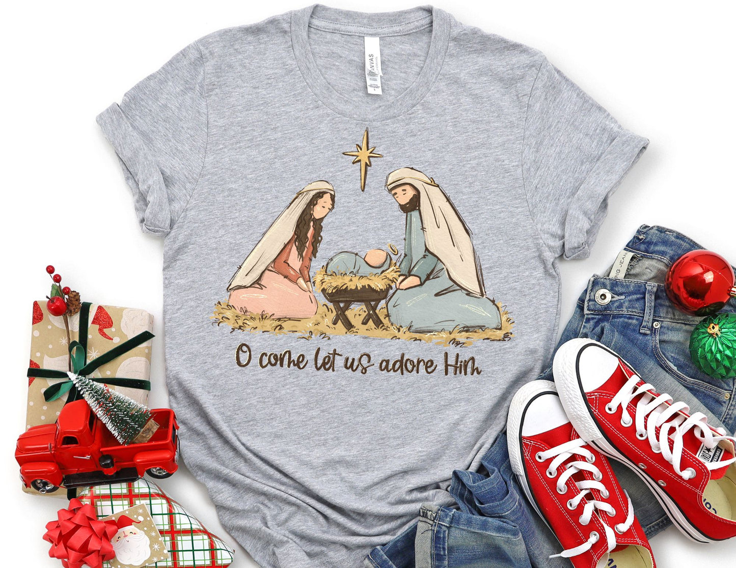 O Come Let Us Adore Him Shirt - Jesus Christmas Shirt