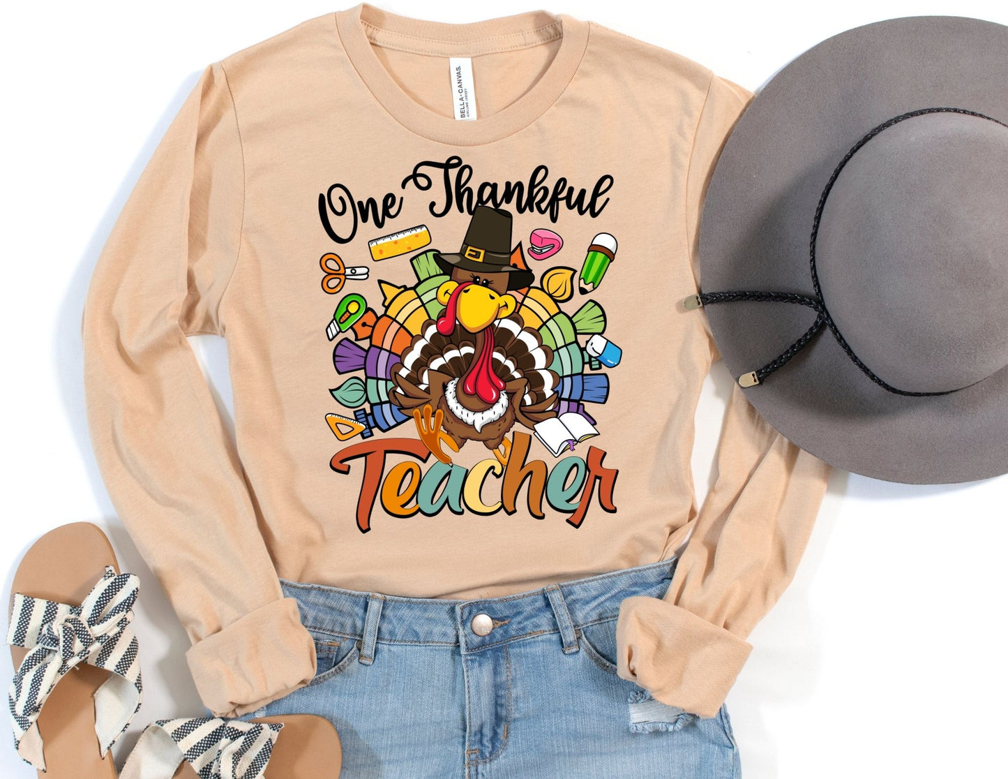 One Thankful Teacher Long Sleeve Shirt - Long Sleeve Thanksgiving Teacher Shirt