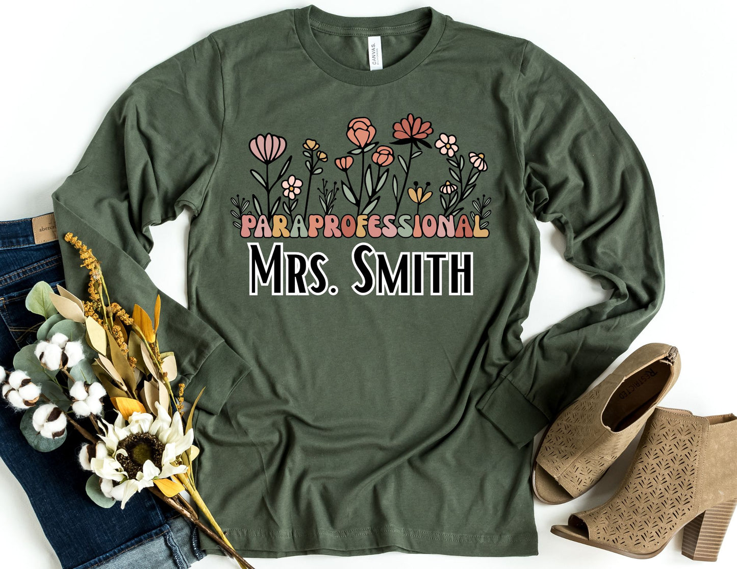 Custom Floral Paraprofessional Long Sleeve Shirt - Long Sleeve Para Shirt