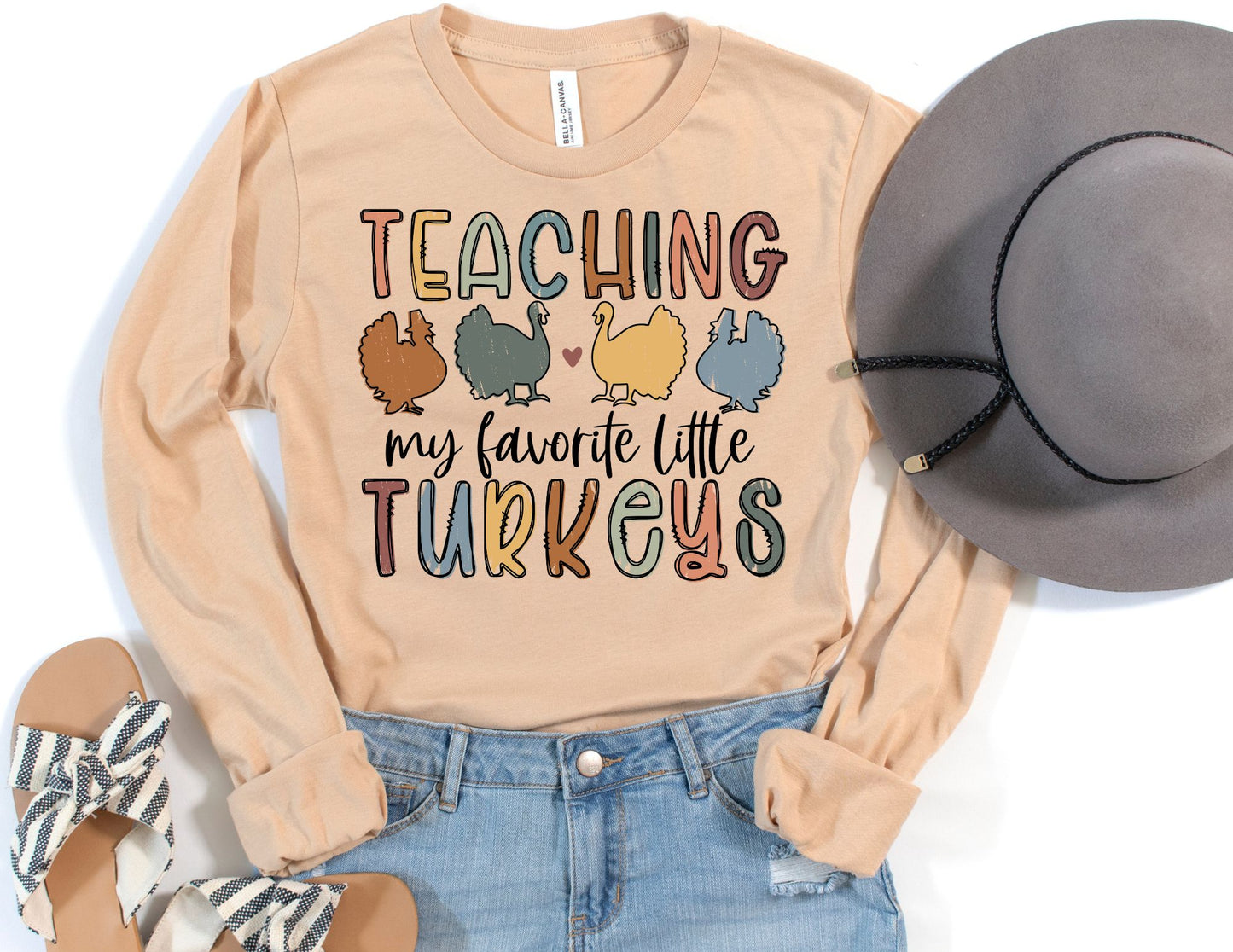 Teaching my Favorite Little Turkeys Long Sleeve Shirt - Long Sleeve Teacher Shirt