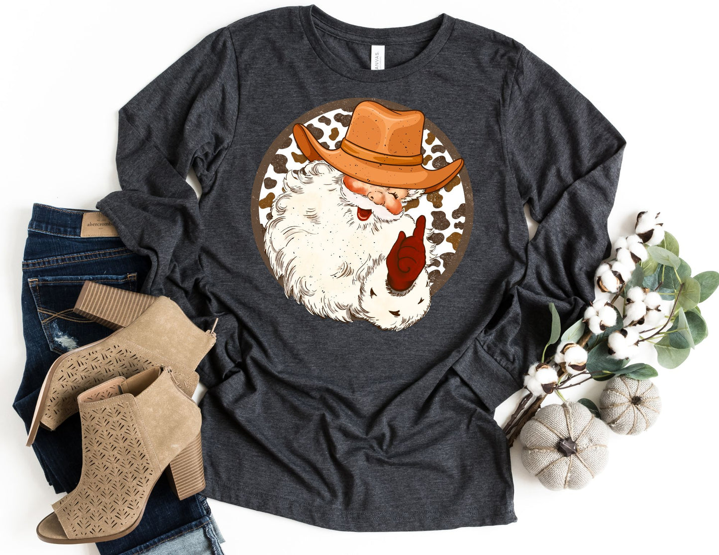 Cowboy Santa Long Sleeve Shirt - Long Sleeve Christmas Shirt