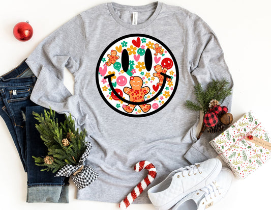 Smiley Christmas Long Sleeve Shirt - Long Sleeve Christmas Shirt