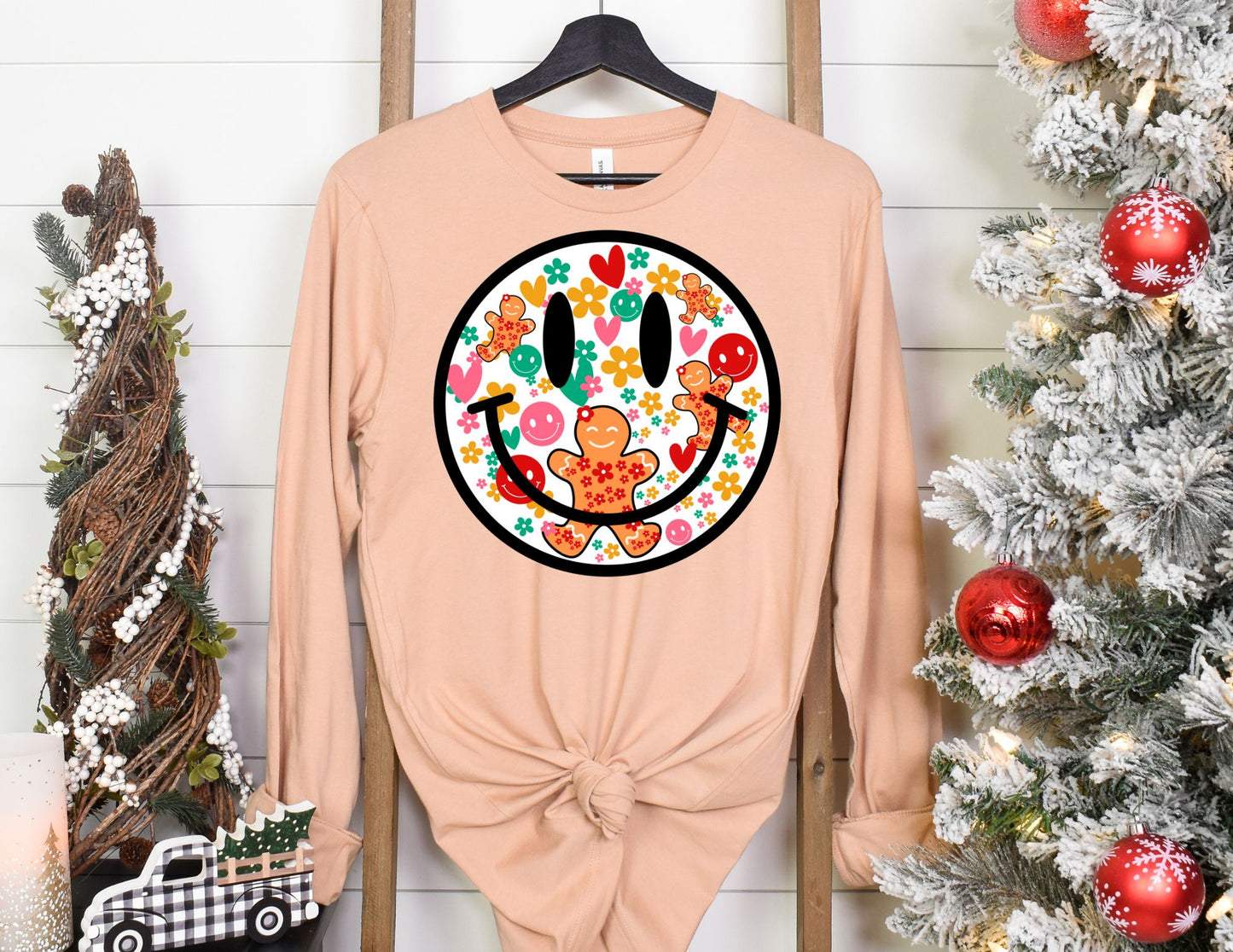 Smiley Christmas Long Sleeve Shirt - Long Sleeve Christmas Shirt