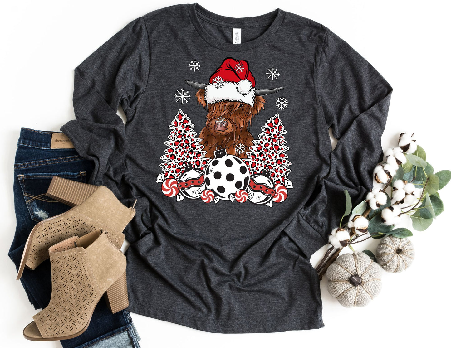 Christmas Highland Cow Long Sleeve Shirt - Long Sleeve Christmas Shirt