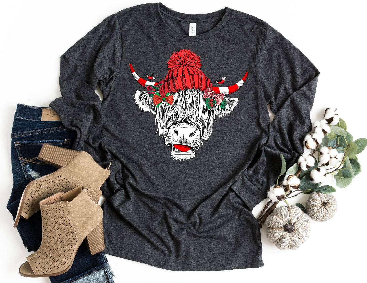 Christmas Cow Long Sleeve Shirt - Long Sleeve Christmas Shirt