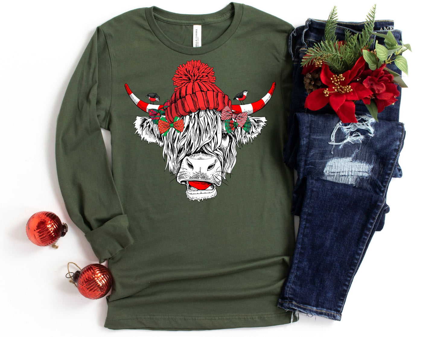 Christmas Cow Long Sleeve Shirt - Long Sleeve Christmas Shirt