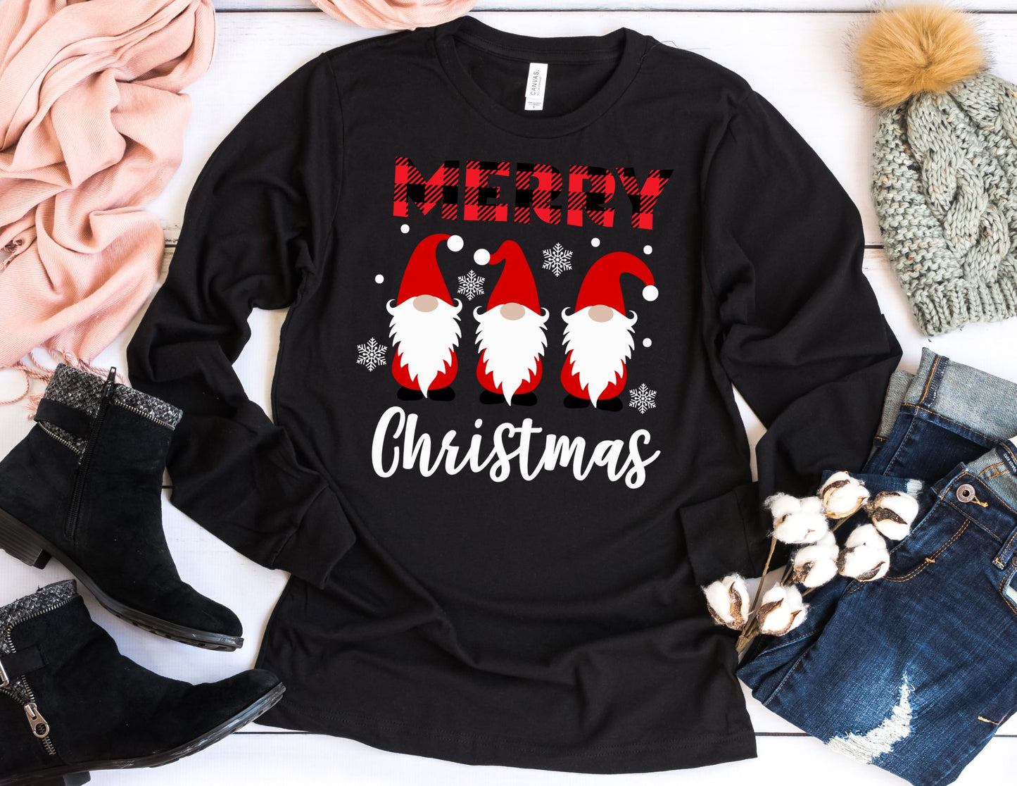 Merry Christmas Gnomes Long Sleeve Shirt - Long Sleeve Christmas Shirt