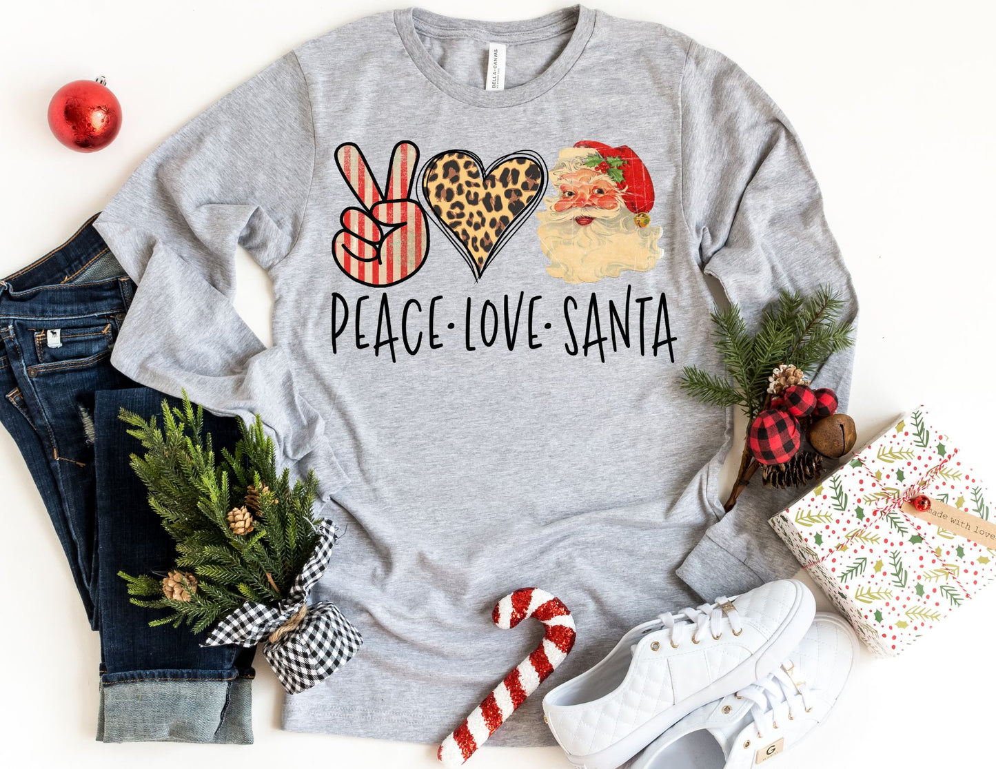 Peace Love Santa Long Sleeve Shirt - Long Sleeve Christmas Shirt