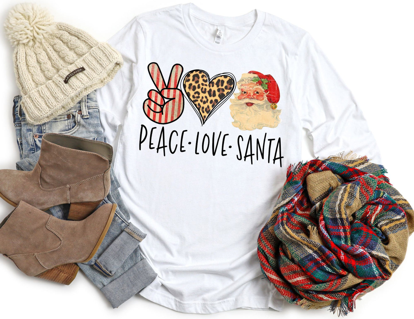 Peace Love Santa Long Sleeve Shirt - Long Sleeve Christmas Shirt