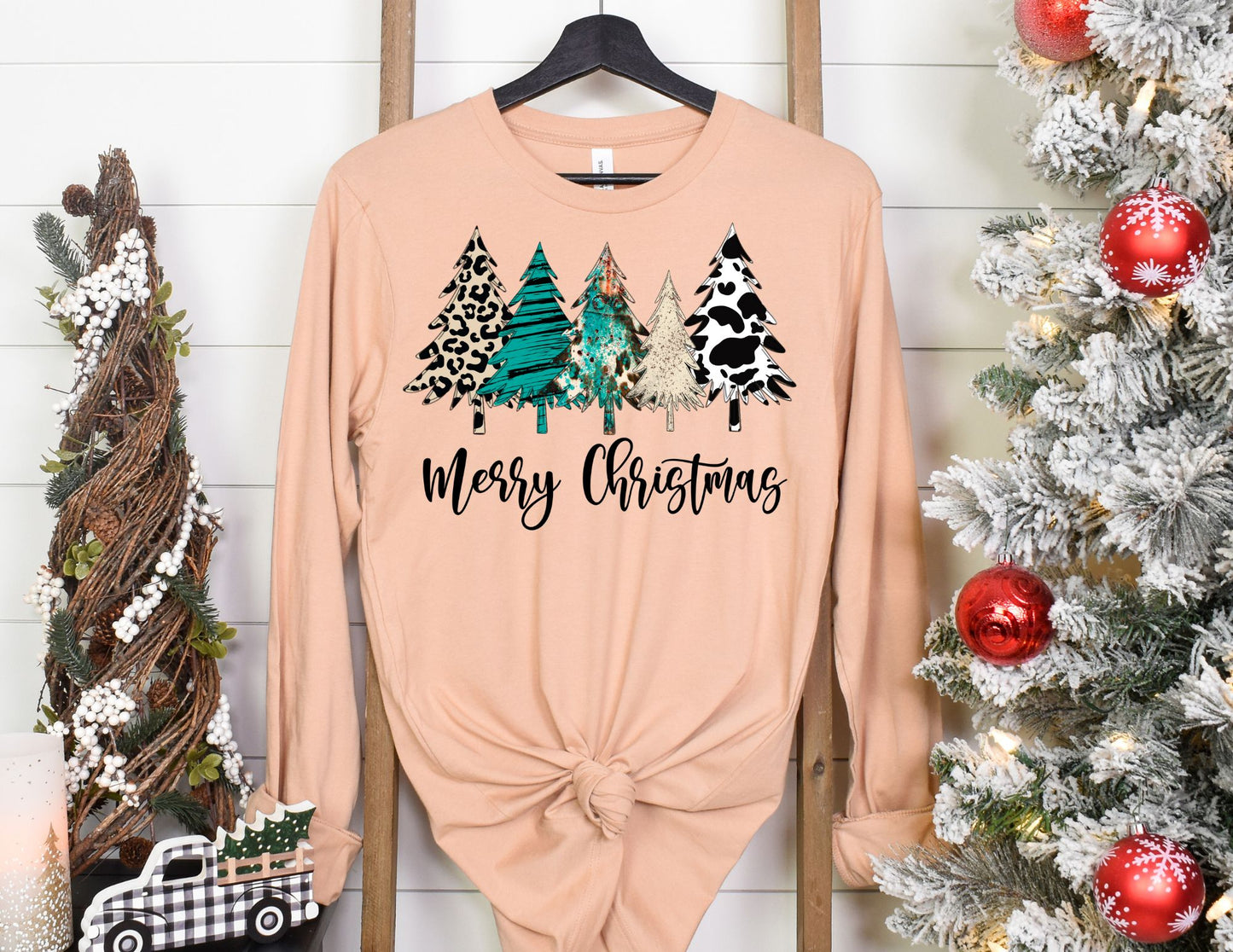 Merry Christmas Trees Long Sleeve Shirt - Long Sleeve Christmas Shirt