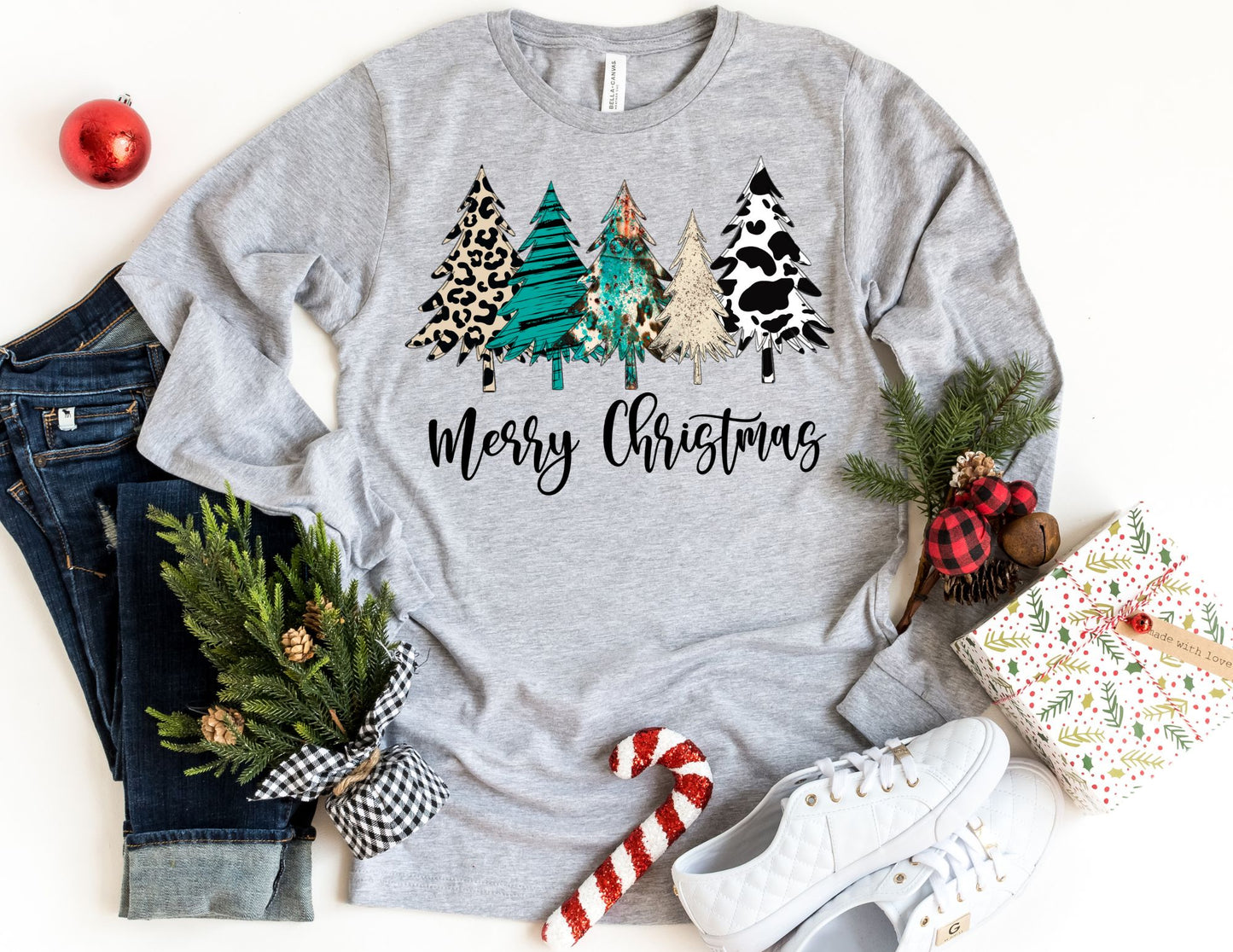 Merry Christmas Trees Long Sleeve Shirt - Long Sleeve Christmas Shirt