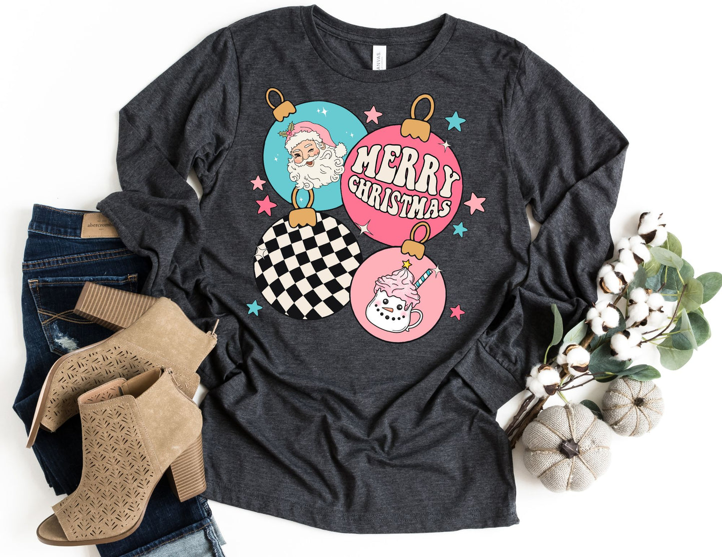 Santa Ornament Long Sleeve Shirt - Long Sleeve Christmas Shirt