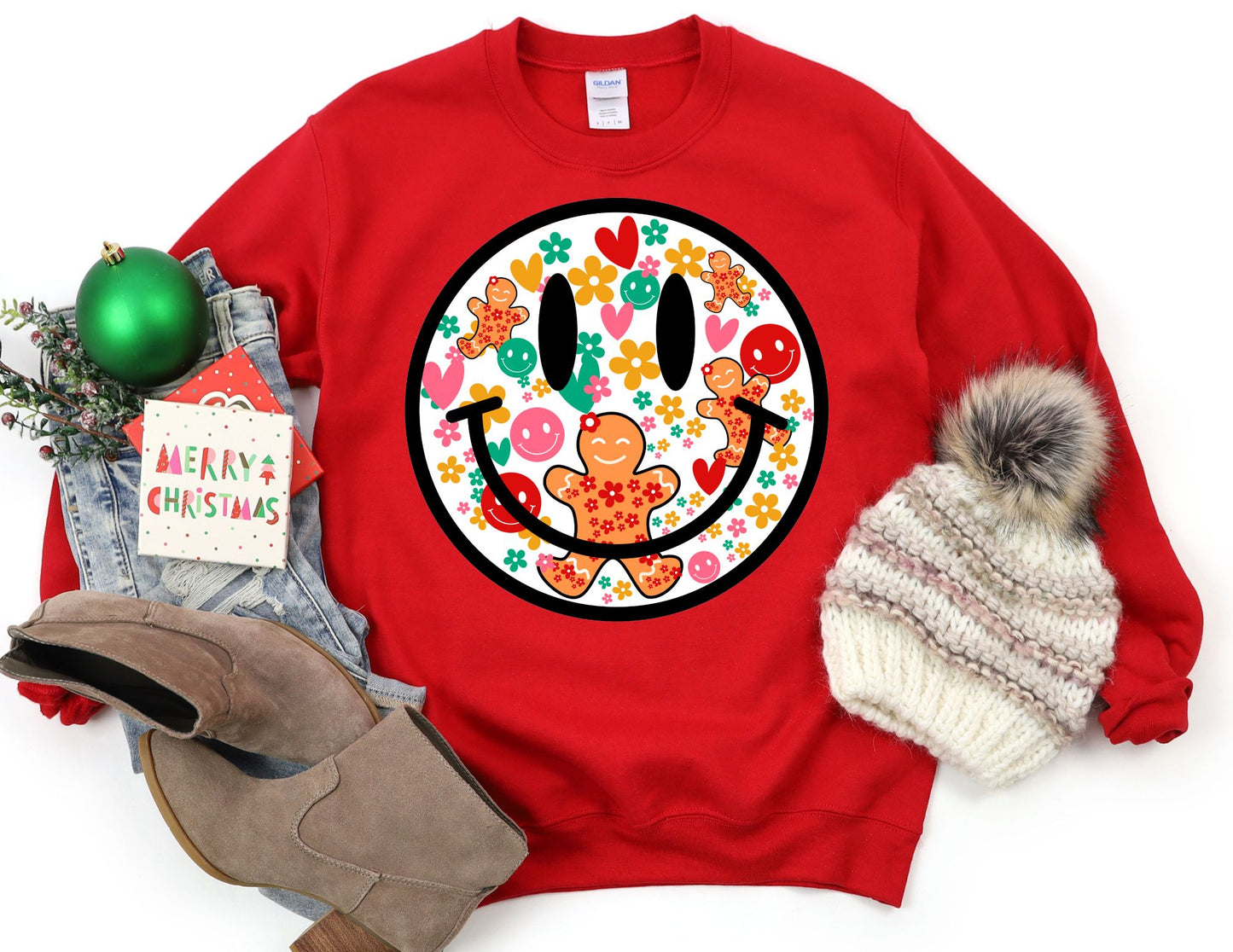 Christmas Smiley Face Sweatshirt - Christmas Sweatshirt