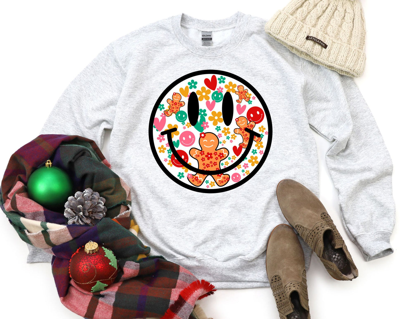 Christmas Smiley Face Sweatshirt - Christmas Sweatshirt