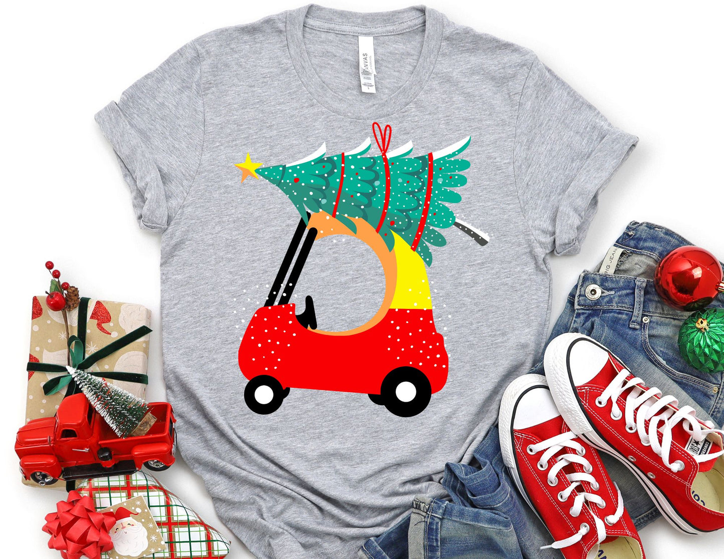 Red Car Christmas Tree Shirt - Christmas Shirt