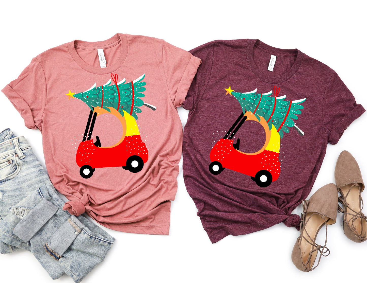 Red Car Christmas Tree Shirt - Christmas Shirt