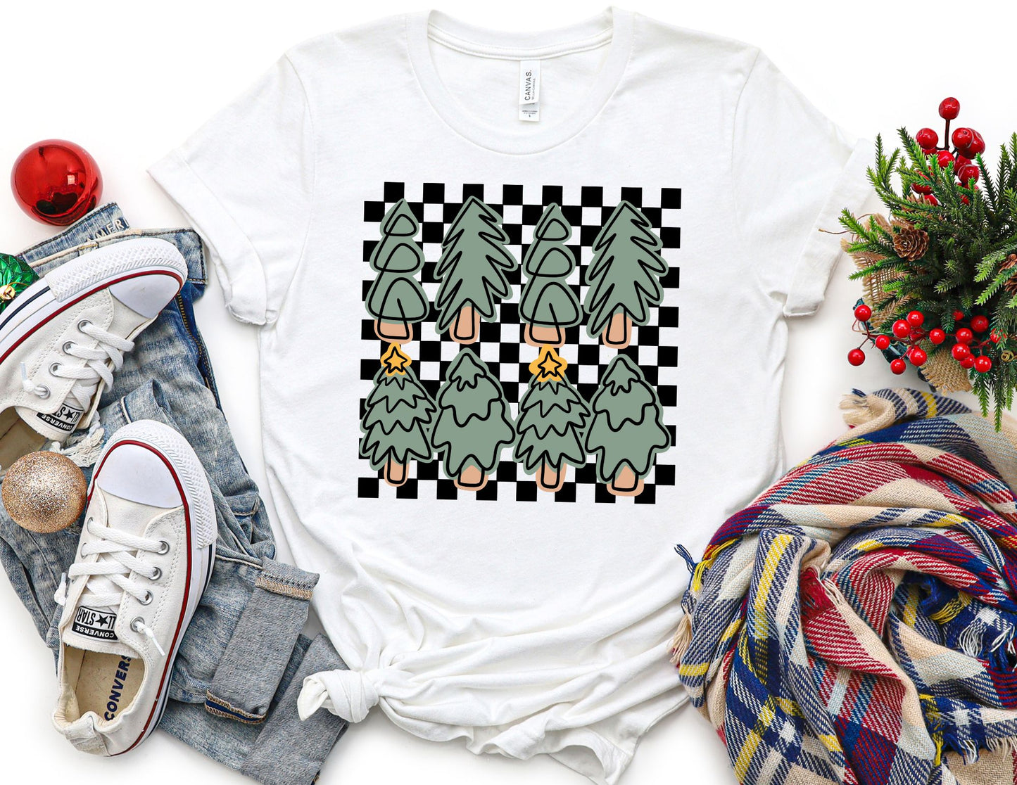 Checkered Christmas Tree Shirt - Christmas Shirt