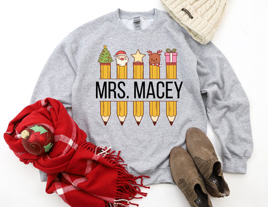 Custom Christmas Teacher Pencil Sweatshirt - Custom Christmas Teacher Sweatshirt