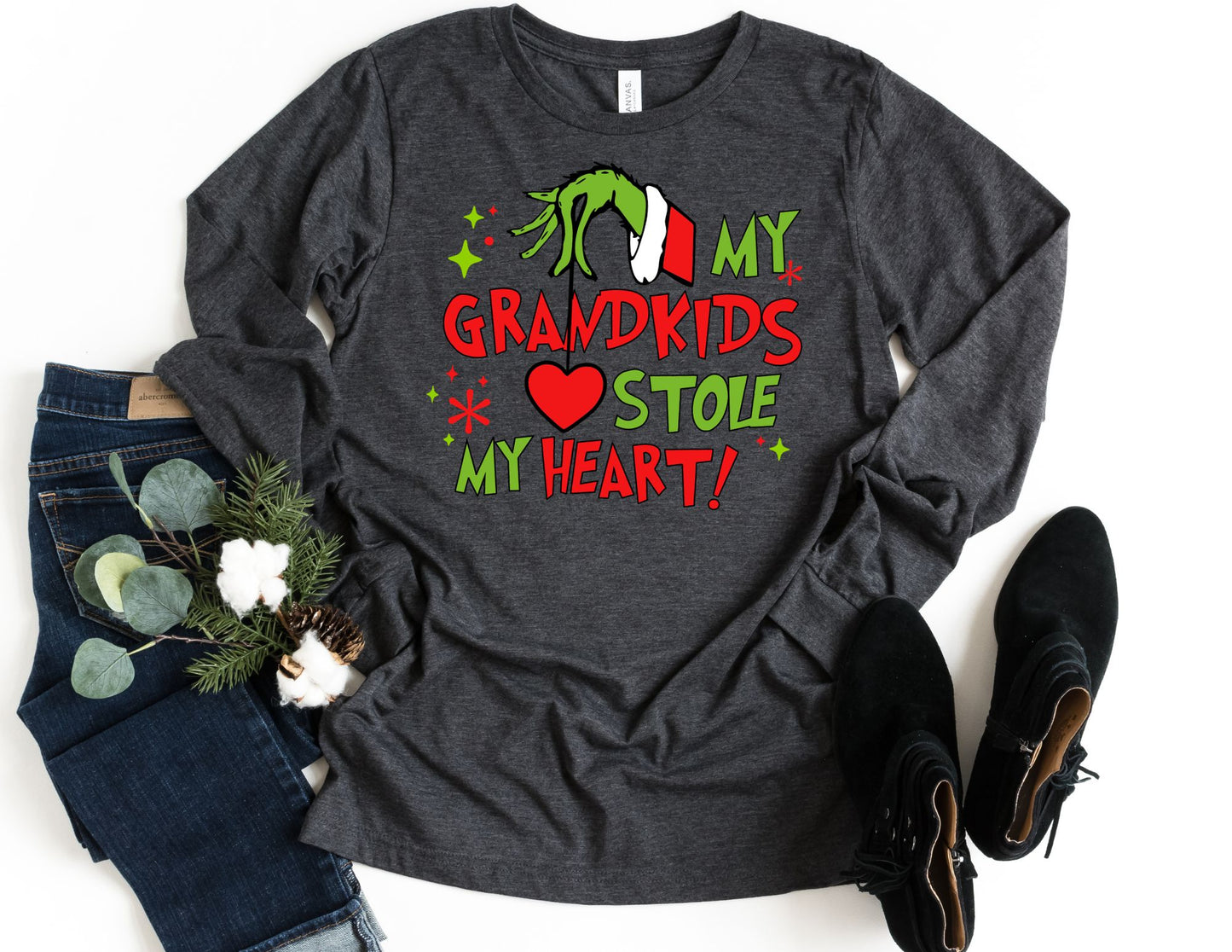 My Grandkids Stole my Heart Long Sleeve Shirt - Long Sleeve Christmas Shirt