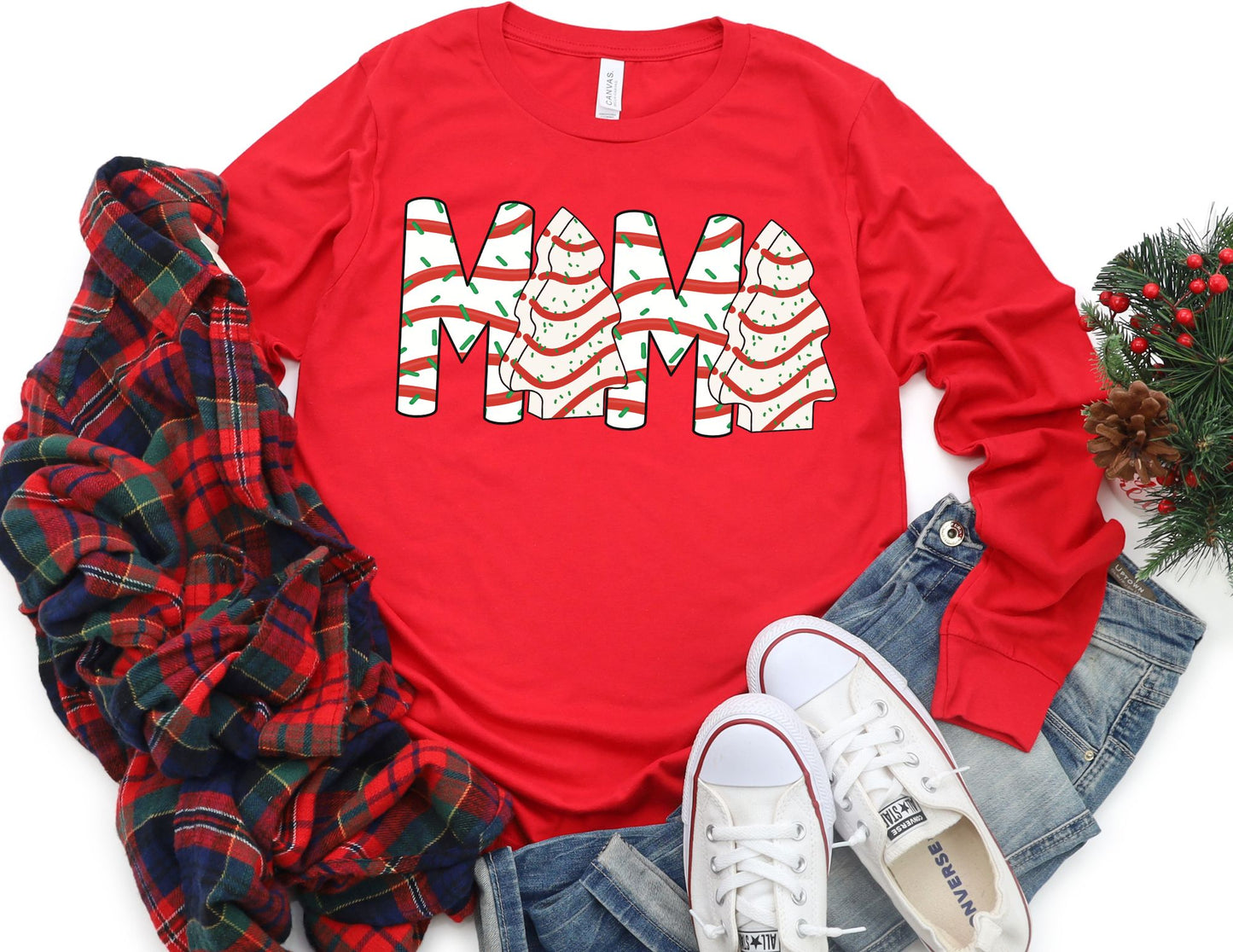 Mama Christmas Tree Snack Long Sleeve Shirt - Long Sleeve Christmas Shirt