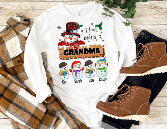 Custom Grandma Snowmen Long Sleeve Shirt - Long Sleeve Christmas Shirt