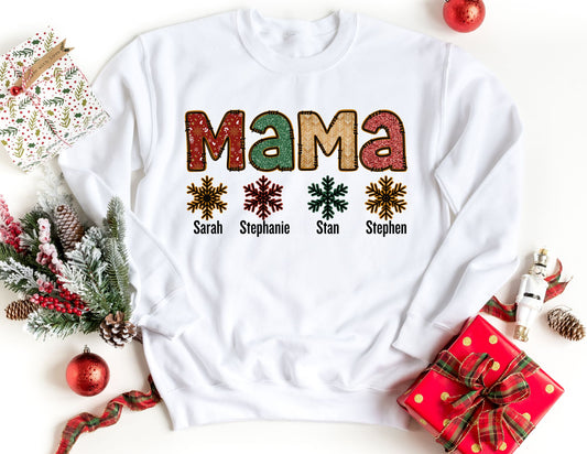 Custom Mama Snowflake Sweatshirt - Mama Christmas Sweatshirt
