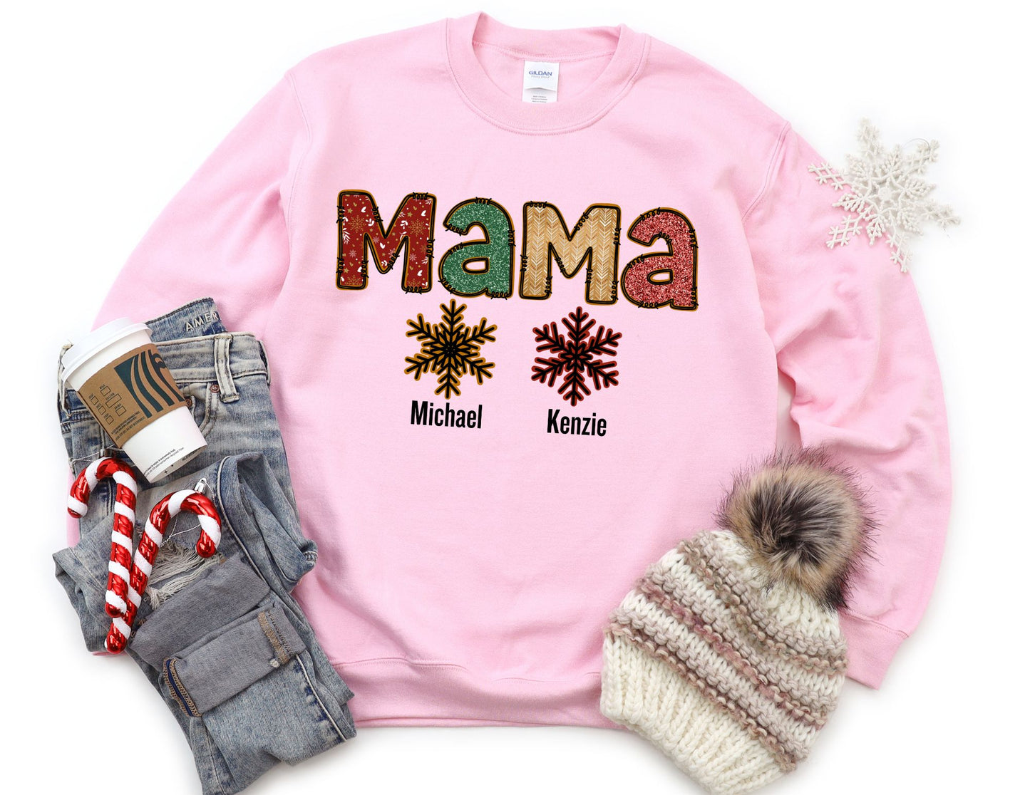 Custom Mama Snowflake Sweatshirt - Mama Christmas Sweatshirt