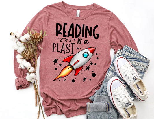 Reading is a Blast Long Sleeve Shirt - Long Sleeve Teacher Shirt