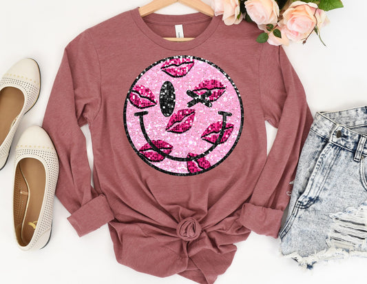 Smiley Face Lips Valentine Long Sleeve Shirt - Valentine's Day Long Sleeve Shirt