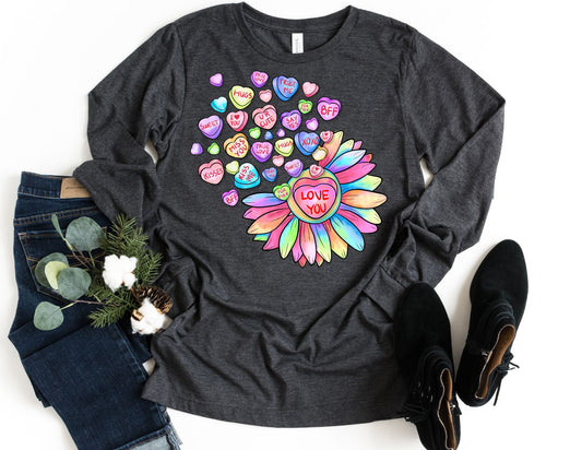 Flower Candies Long Sleeve Shirt - Long Sleeve Valentine's Day Shirt