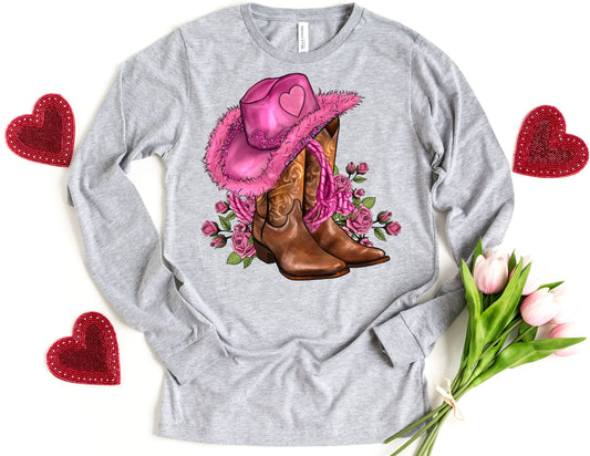 Cowgirl Boots Long Sleeve Shirt - Long Sleeve Valentine's Day Shirt